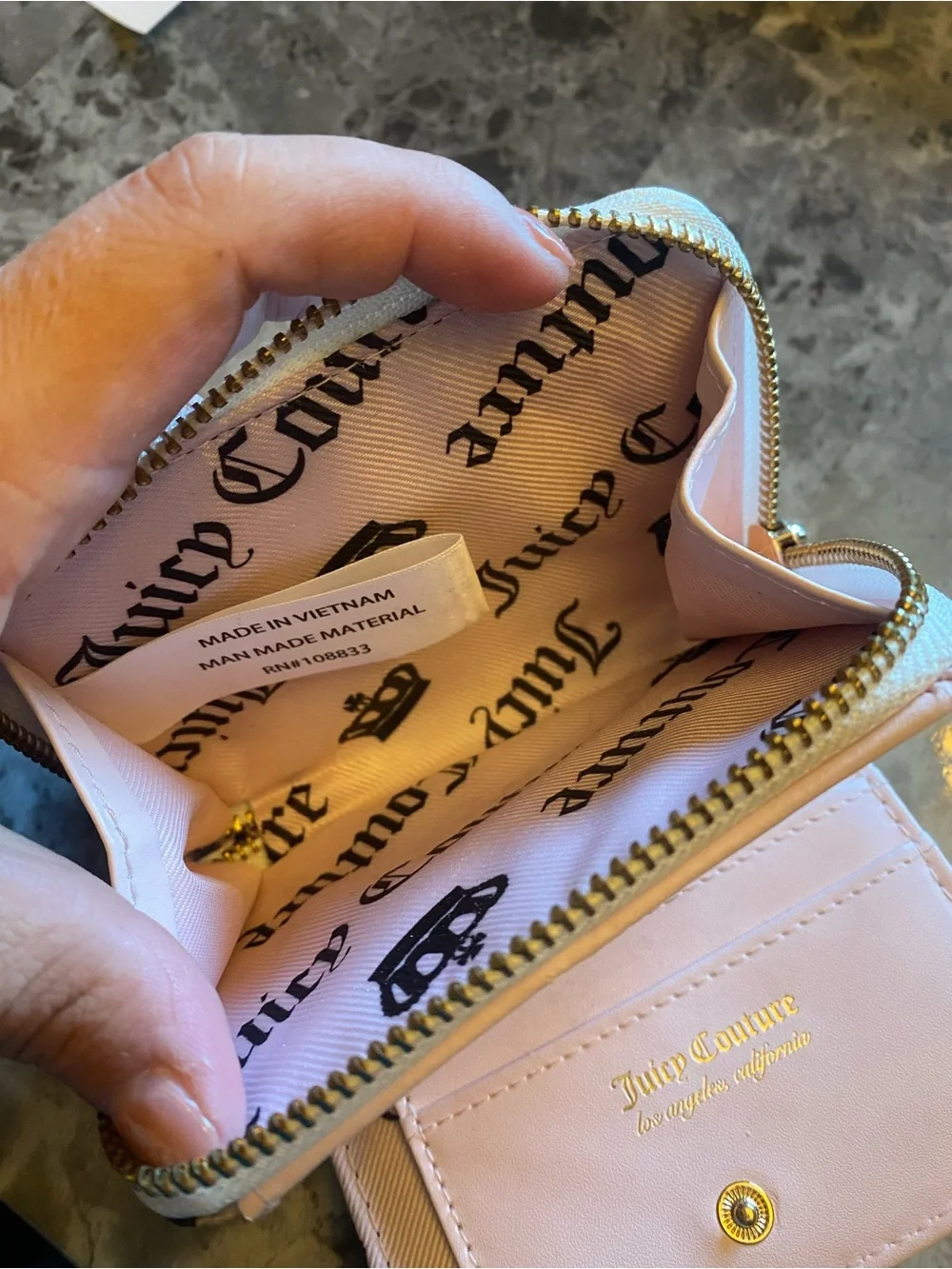 Juicy Couture Light Pink Zip Wallet with Gold Logo
